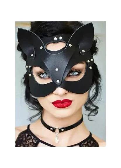 Маска кішка екошкіра cosplay стиль чорна No Brand (390502117)