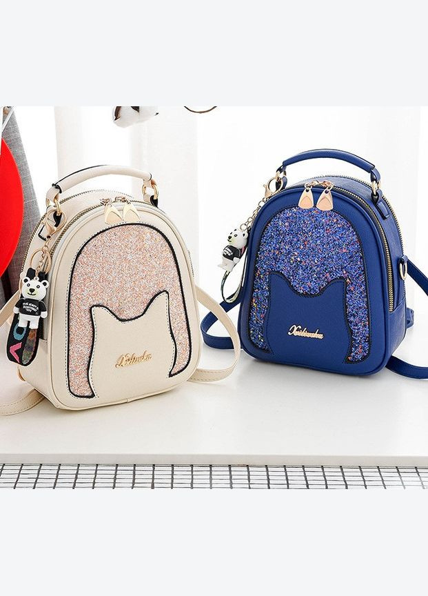 Жіночий рюкзак сумочка 2 в 1 з брелоком, з блискітками Чорний No Brand (301083179)