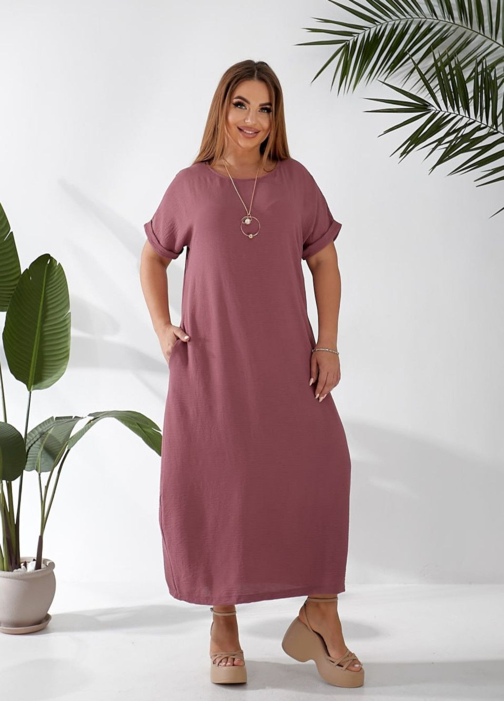 Красное кэжуал платье "boho" женское MeeLan однотонное