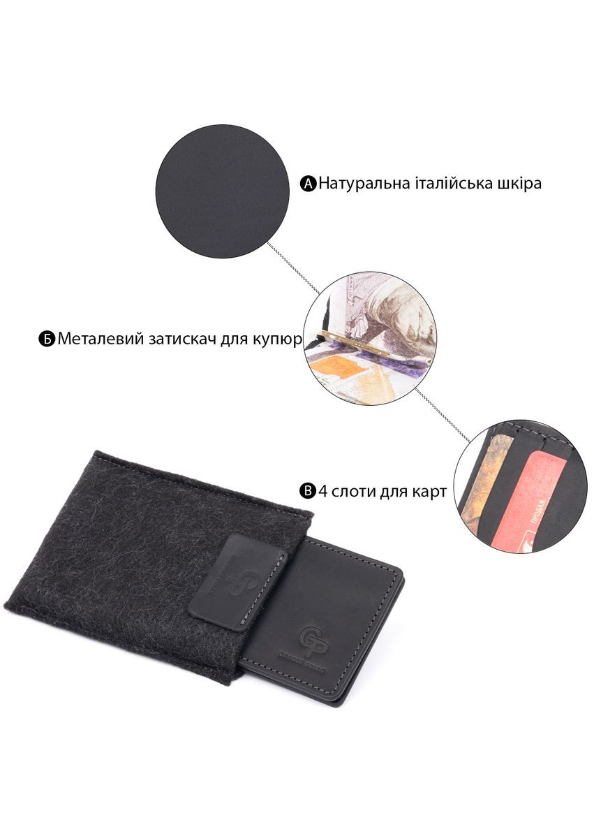 Затискач для грошей без застібки зі шкіри з кишеньками чорний (sku_11294) No Brand (327820205)