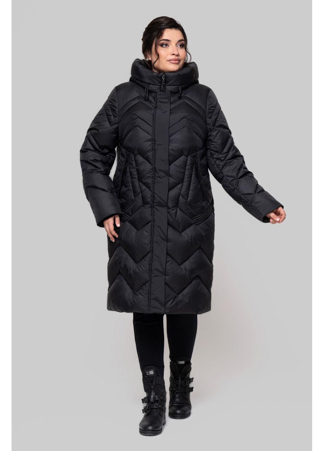 Чорна зимня пуховик прямого силуету з капюшоном all posa (ap102220p) A'll Posa