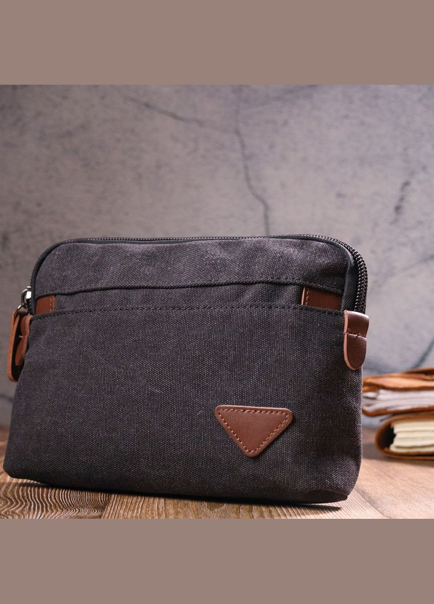 Удобная текстильная барсетка с карманами и ремнем черная (sku_21258) No Brand (328922792)