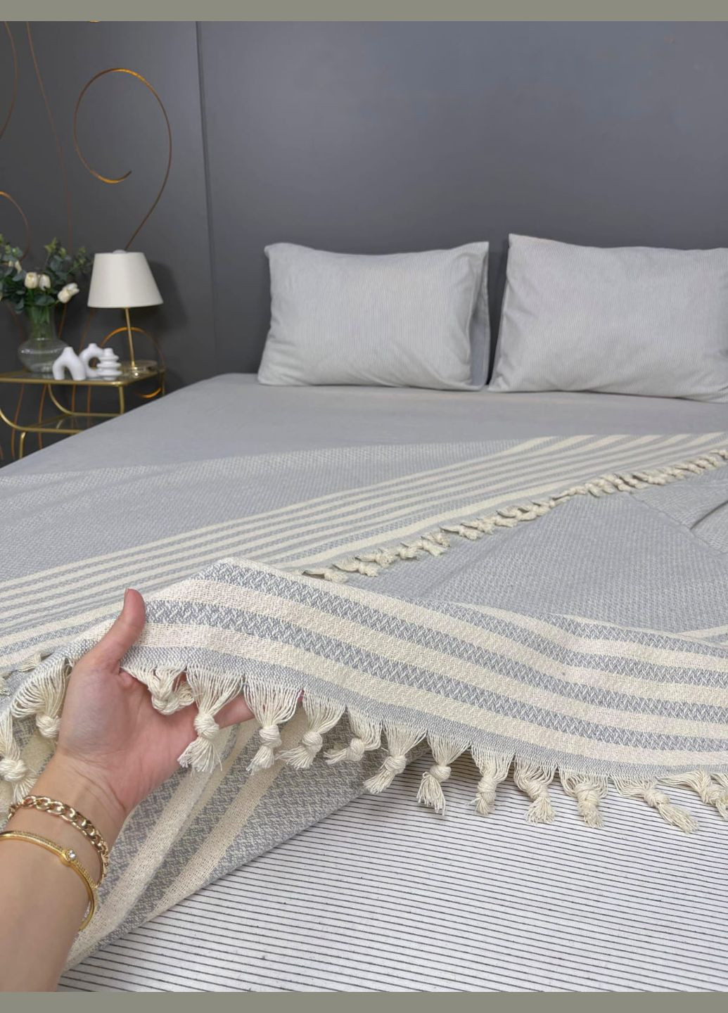 Плед-покривало Бавовна Сірий Євро 200х220 см TC303375966 TURComFor (335008073)