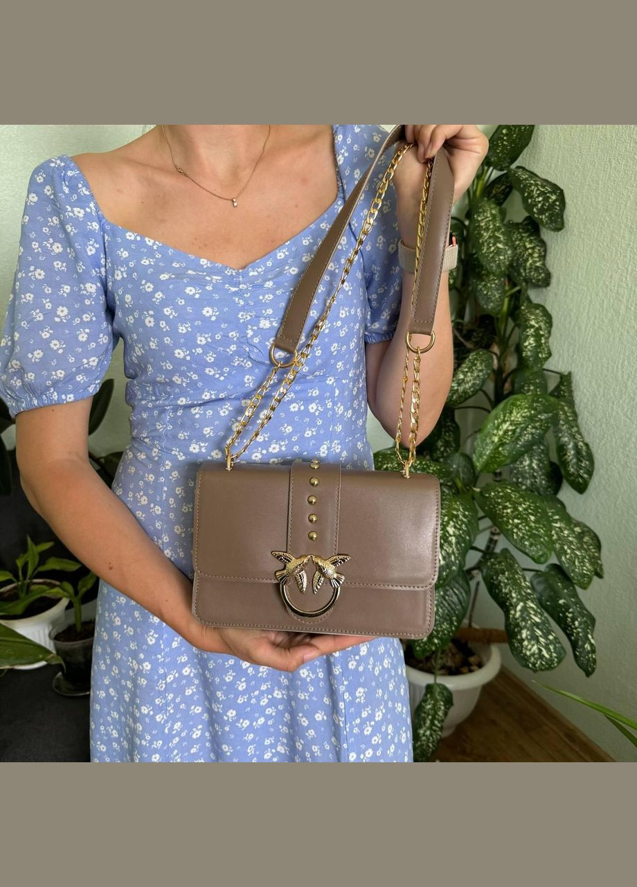 Жіноча міні сумочка стиль Пінко з птахами, сумочка для дівчат Pinko пташка Бежевий No Brand (334730944)