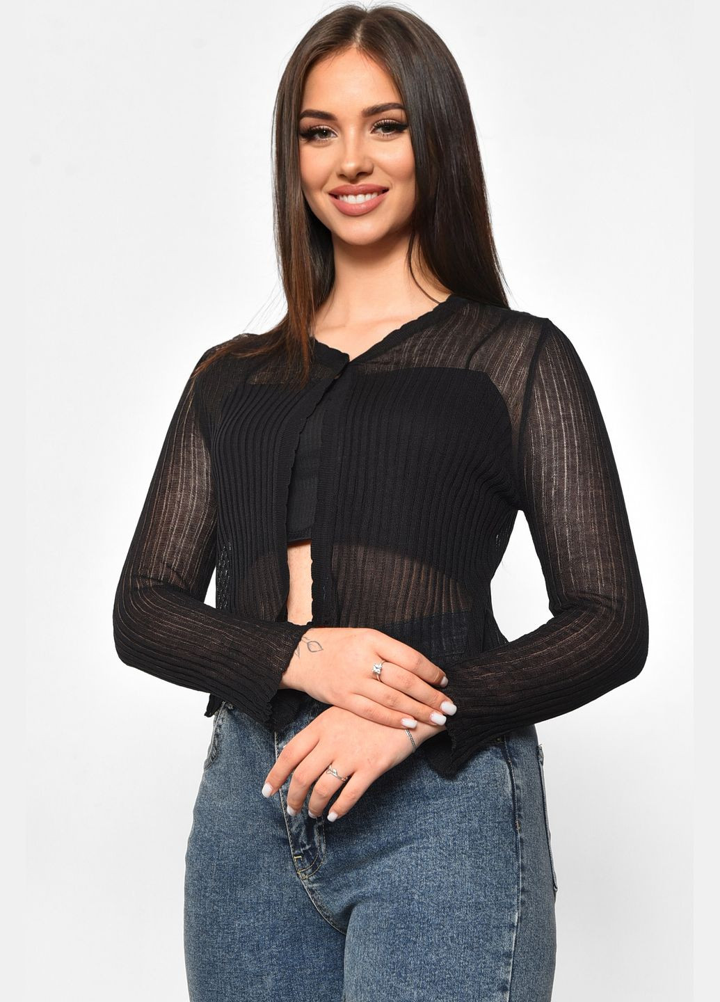 Чорний демісезонний кофта жіноча чорного кольору пуловер Let's Shop