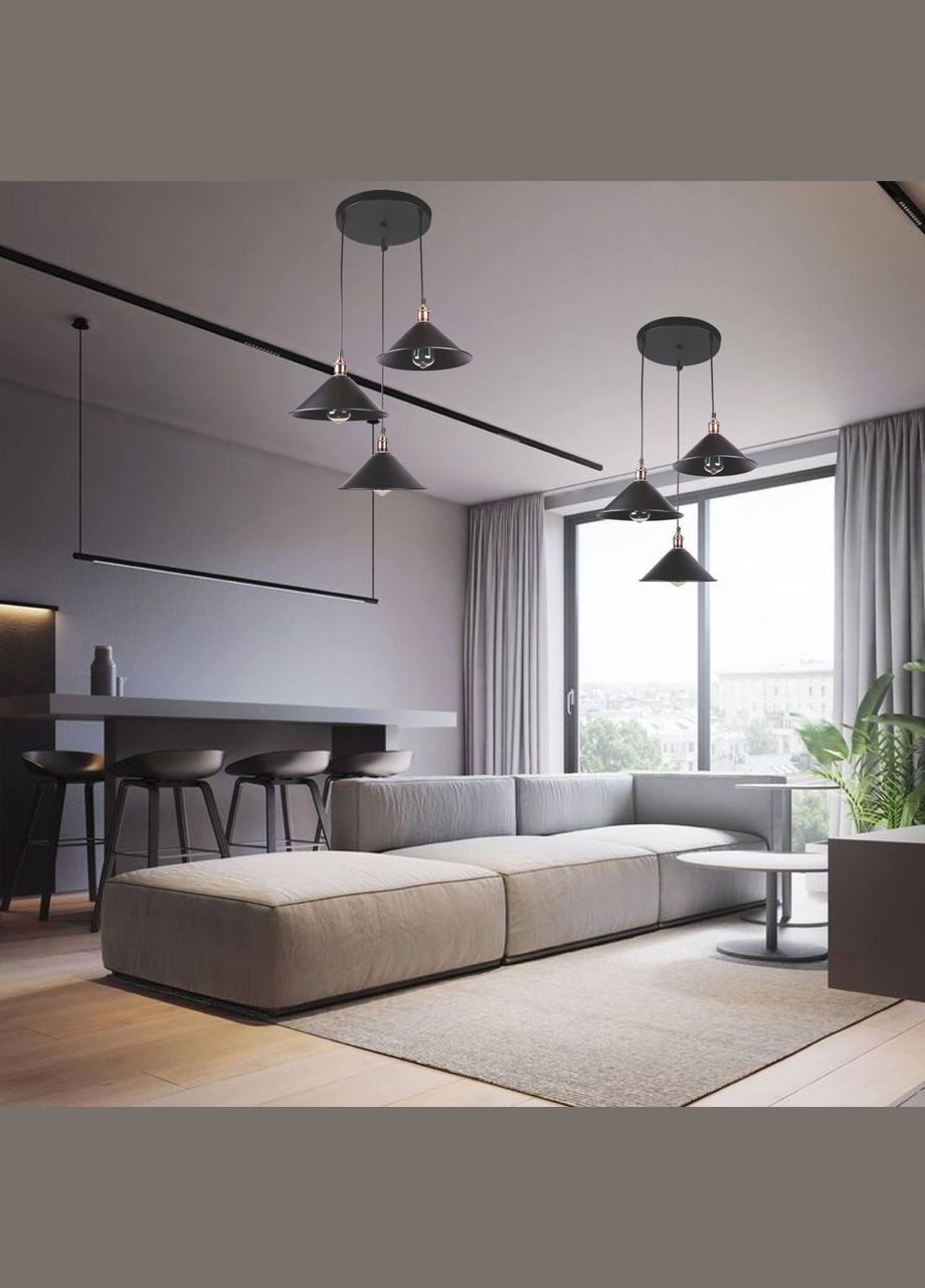 Чорна люстра з трьома підвісами лофт (52-839F-3 BK (300)) No Brand (370072522)