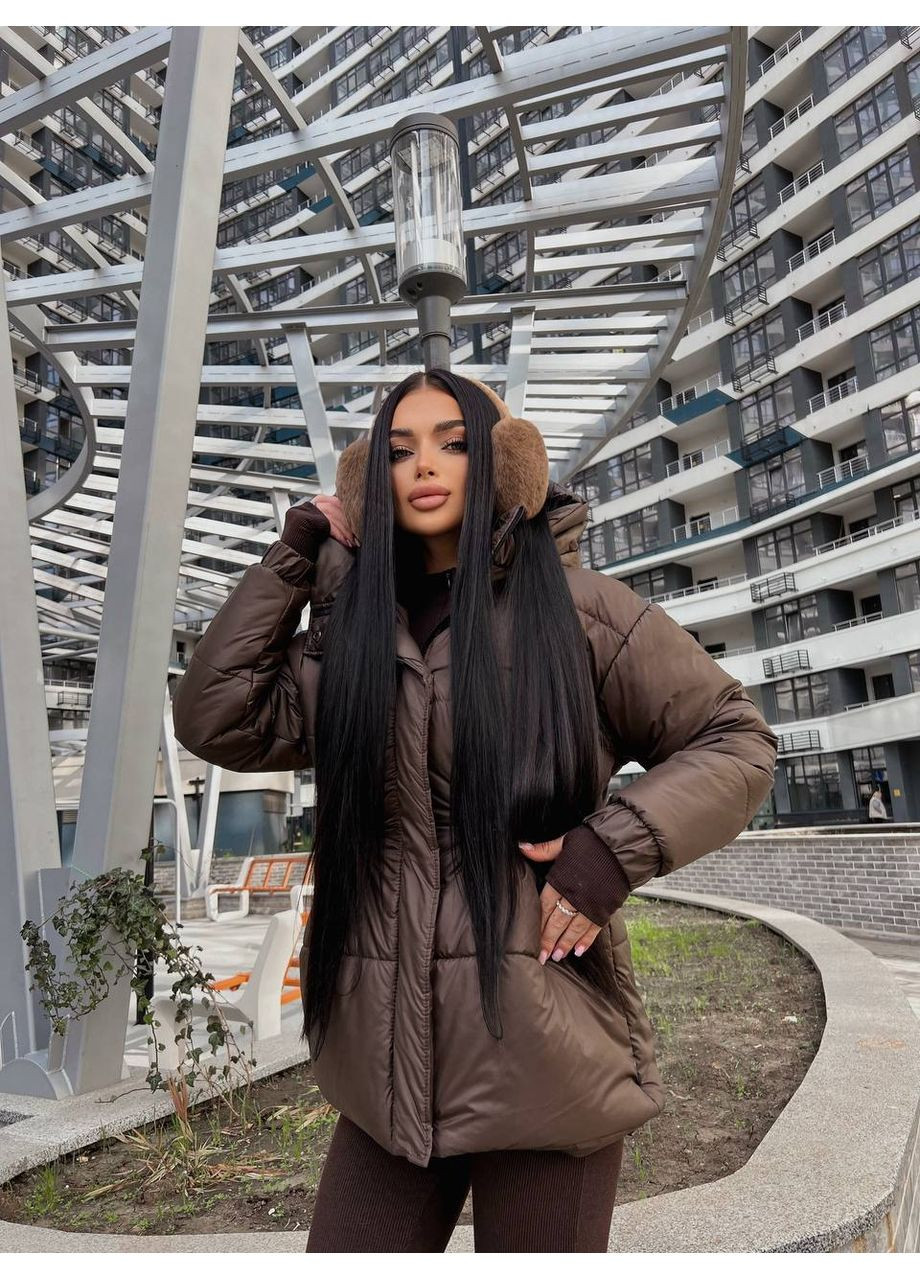 Коричневая зимняя женская зимняя куртка с микропухом — замеры в описании куртка-пальто DK/DL Мода без кордонів