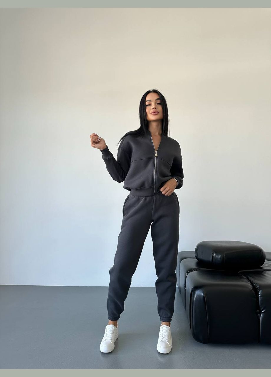 Жіночий якісний спортивний теплий костюм: кофта бомбер на блискавці і штани джогери з утепленням No Brand (316094576)