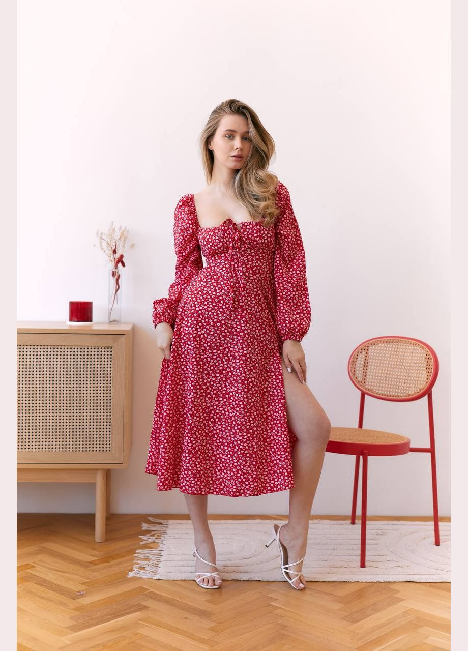 Красное кэжуал платье со шнуровкой на спине Adelante с цветочным принтом