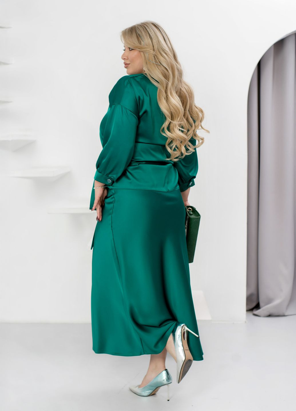 Шелковый юбочный костюм женский (блуза + юбка) No Brand (369560231)