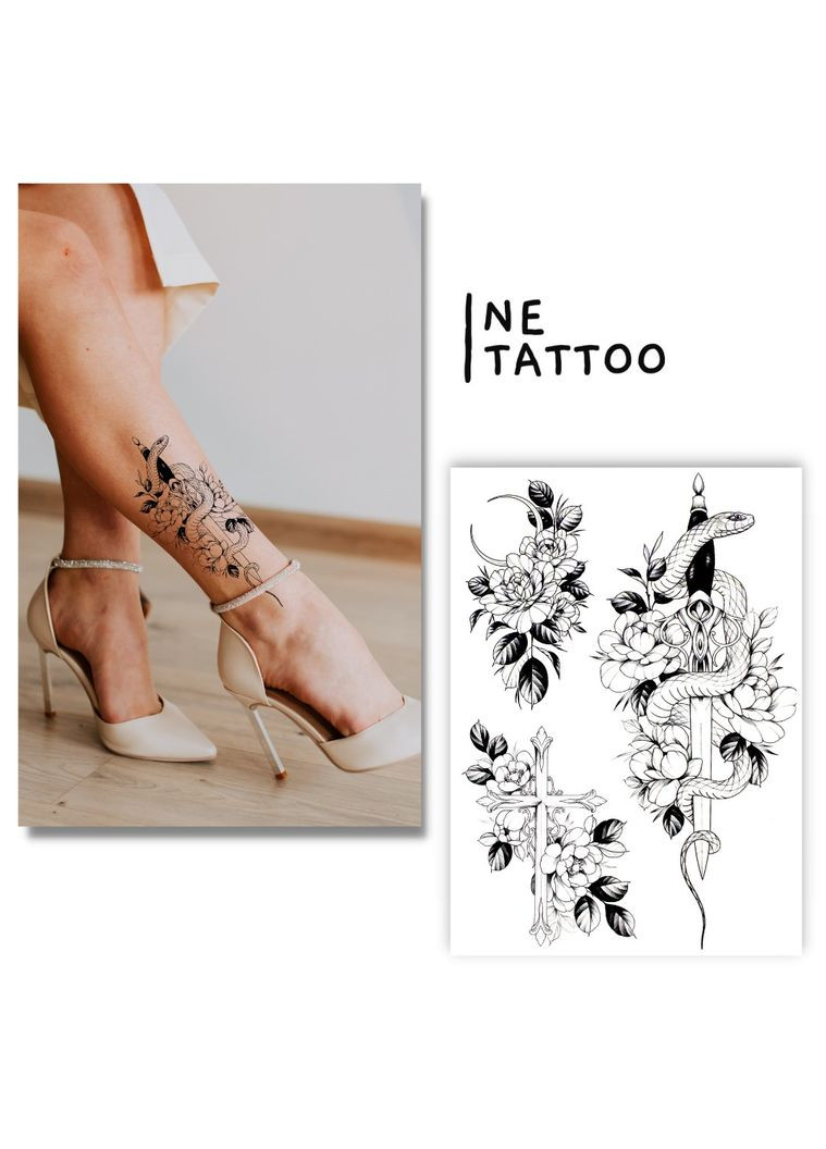 Тимчасове водостійке тату Ne Tattoo "Змія у квітах" No Brand (312538004)