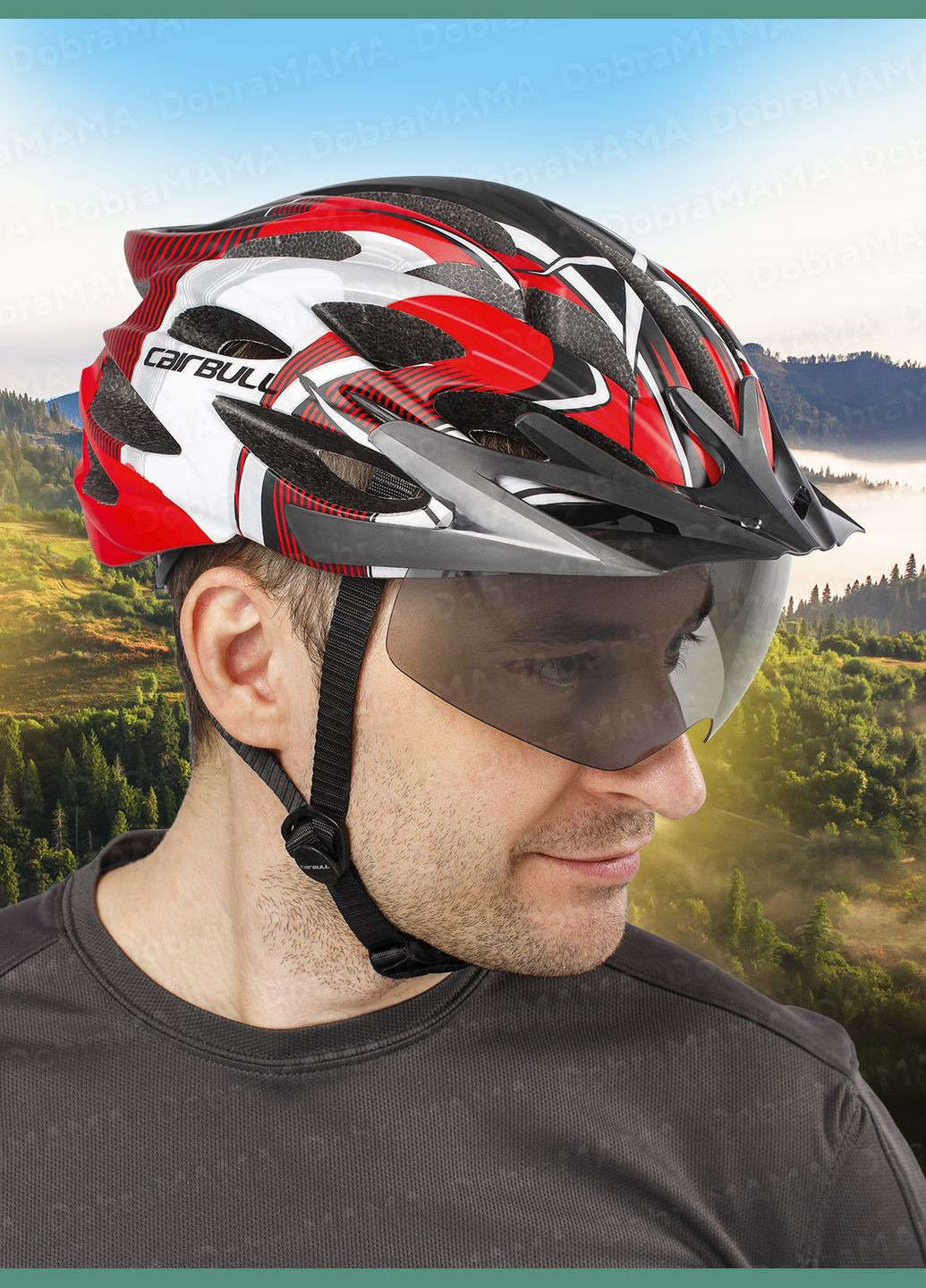 Велосипедный шлем с визором и фонарем женский велошолом с козырьком шлем для велосипеда мужской 57329 Cairbull (329316403)