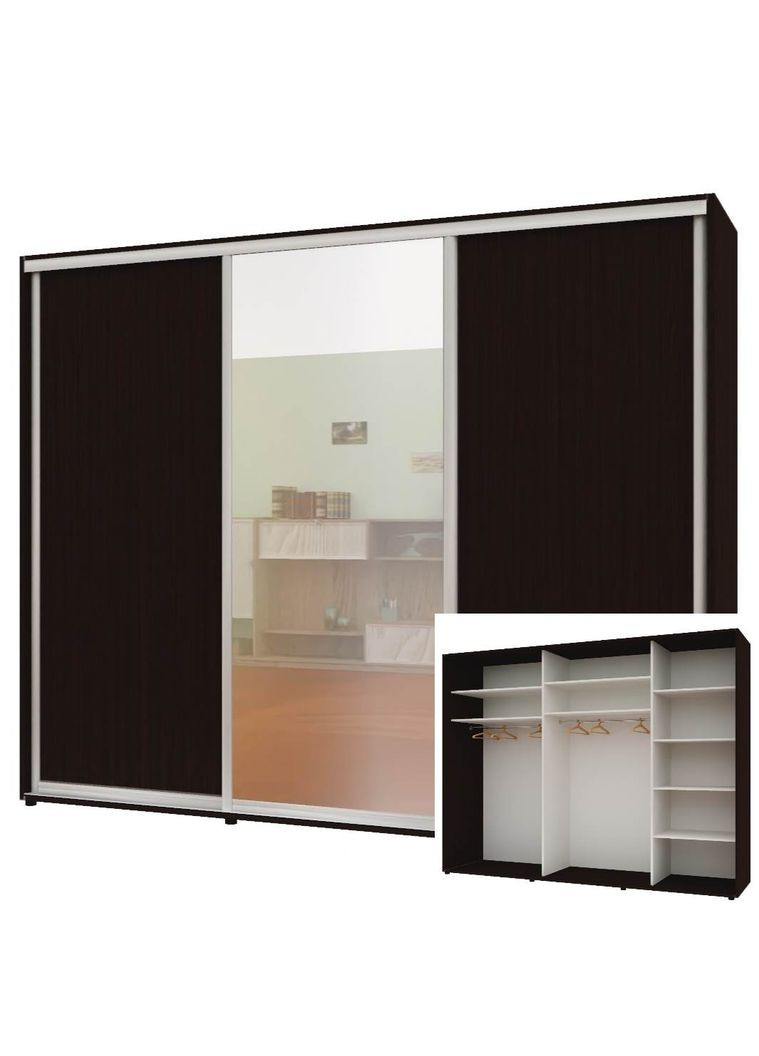 Шафа-купе тридверна 270*60*220 см Венге ДСП + Дзеркало + ДСП Стандарт Комфорт Меблі (360472471)