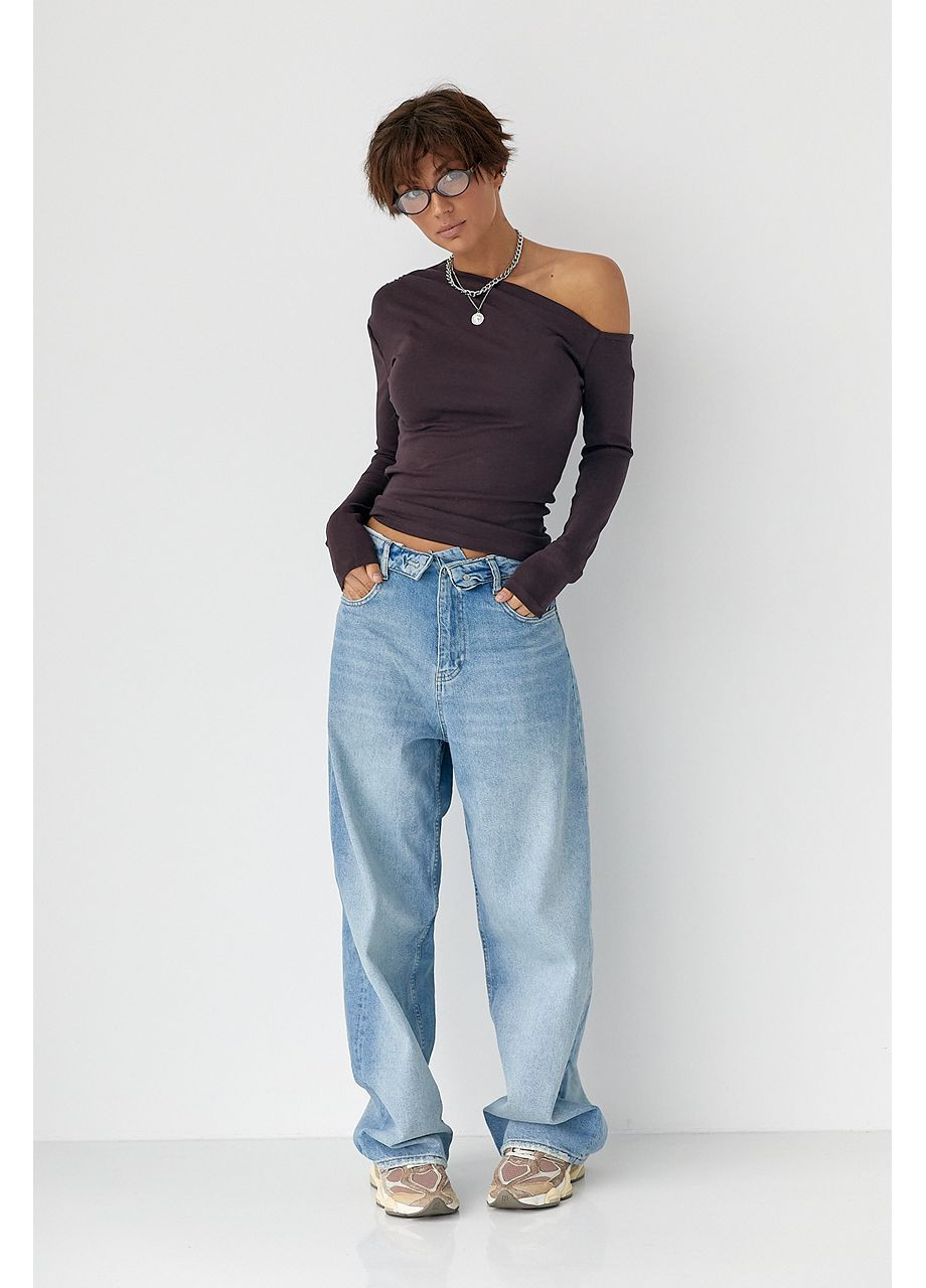 Обтягуючий лонгслів з відкритим плечем Lurex (362622492)