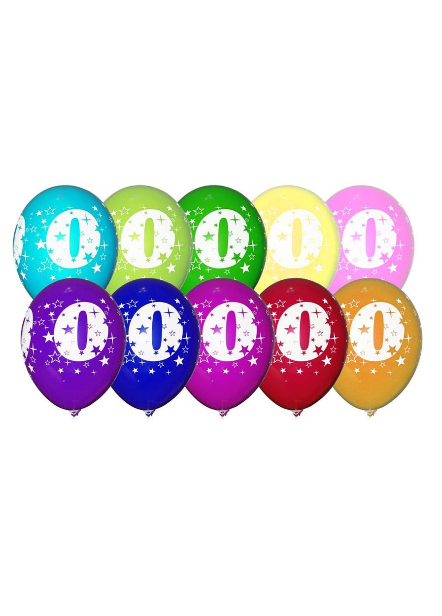 Латексный воздушный шарик 12" (30см) с рисунком "Цифра 0" Gemar Balloons (302312725)