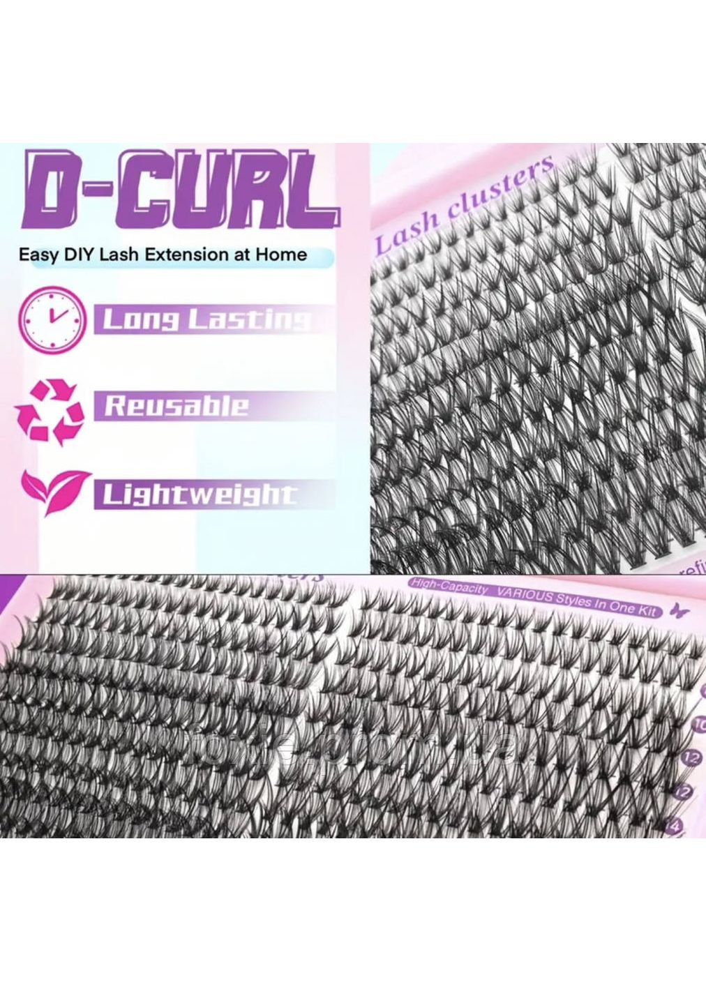 Набір накладних пучкових вій 3D + клей, закріплювач, пінцет, 1 щіточка, ремувер (418 шт.) No Brand (370589878)