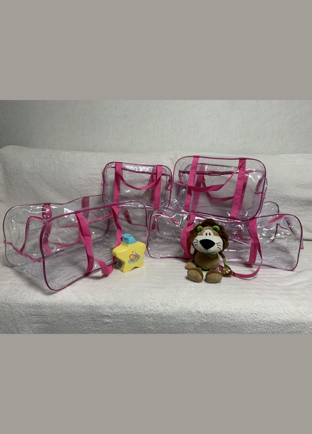 Набір із 4х прозорих сумок у пологовий будинок S+M+L+XL рожеві No Brand (300533412)