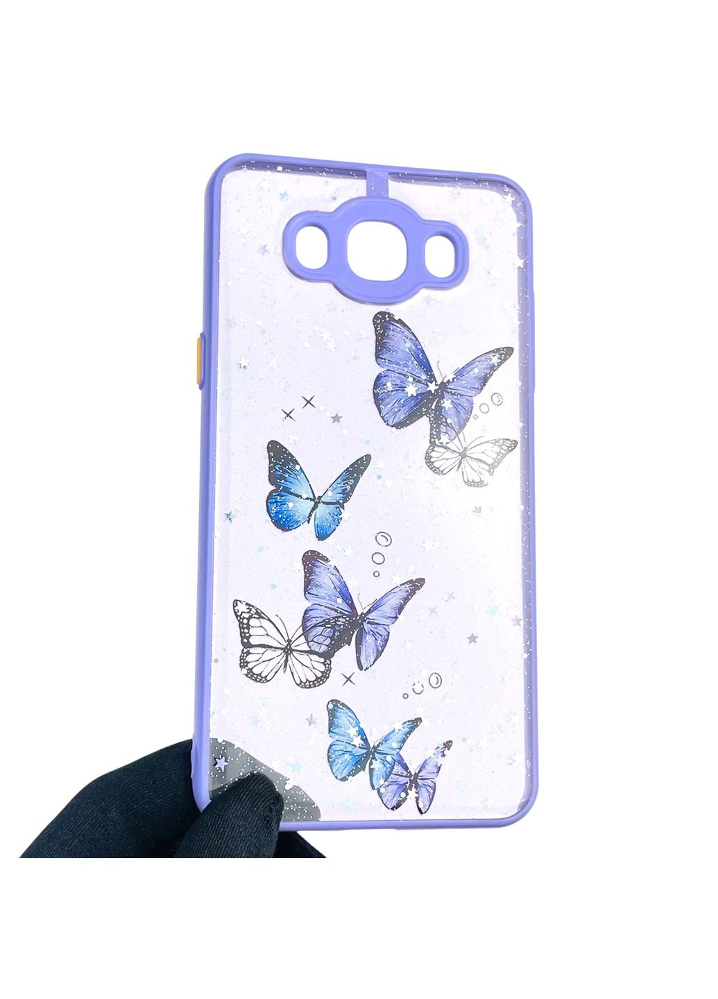Чохол для Galaxy J7 2016 (SM-J710) з блискітками з метеликами на самсунг г7 2016 бузковий Samsung (366387216)