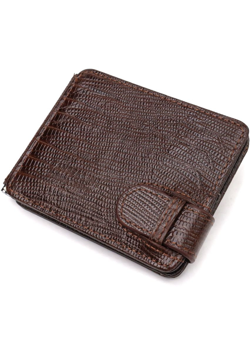 Фактурний затискач для грошей з натуральної шкіри з тисненням коричневий 21940 Canpellini (329195998)