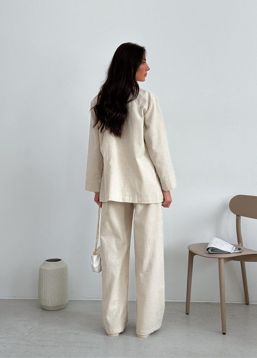 Молочный женский женский пиджак свободного кроя со съемным поясом (ak37003p) Art Knit - демисезонный