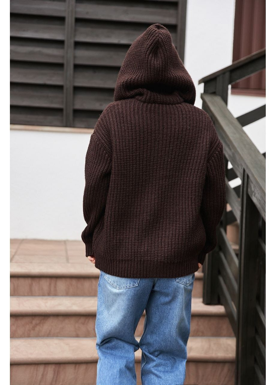 Темно-коричневое демисезонное Пальто с капюшоном оверсайз Triko Bakh