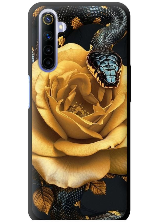 TPU черный чехол 'Black snake and golden rose' для Endorphone Realme 6 (286771717)