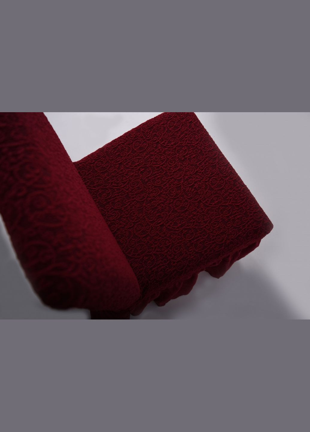 Жакардові чохли на стільці з оборкою (натяжні) набір 6-шт 421 Бордовий Venera (268547656)