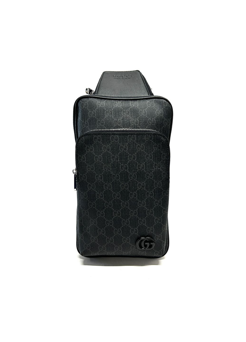 Чоловіча нагрудна сумка з єко-шкіри 76131-C чорна 33х20 No Brand (372744675)