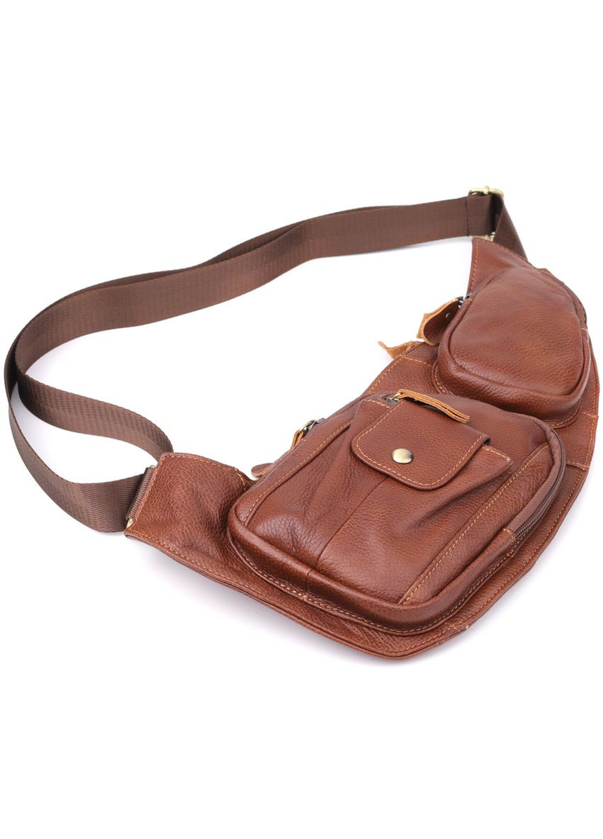 Мужская сумка с большим количеством карманов из натуральной кожи 22963 Коричневый Vintage (348358919)