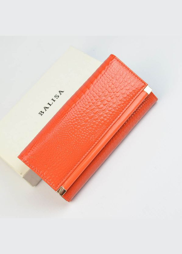 Оранжевый женский кожаный классический лаковый кошелек на кнопке под рептилию Balisa (316710059)