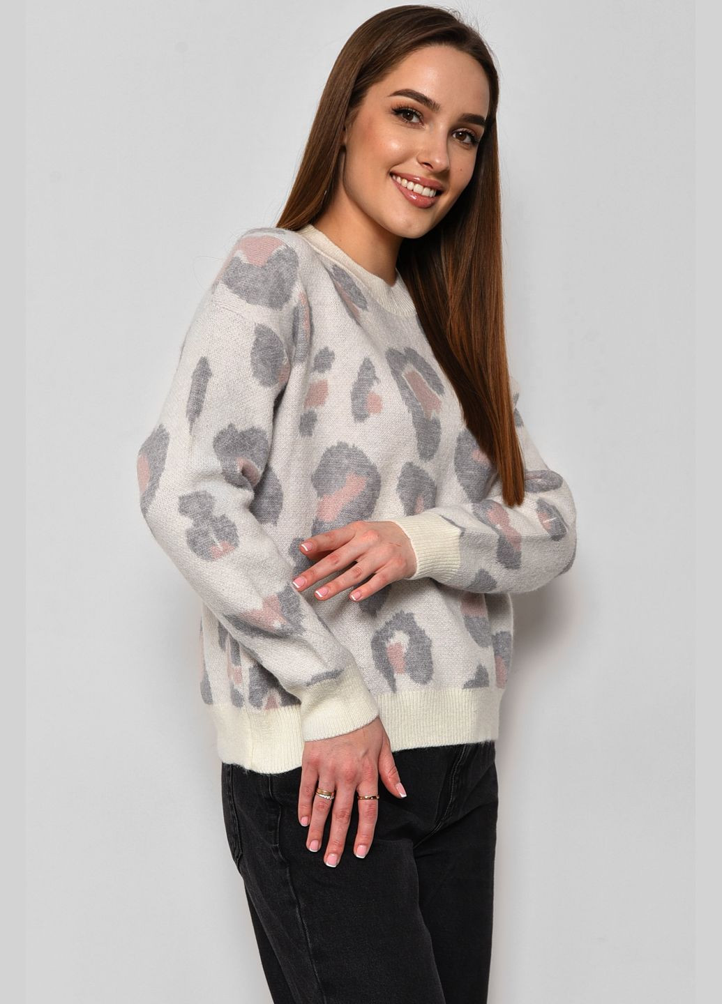 Білий зимовий светр жіночий з принтом білого кольору пуловер Let's Shop