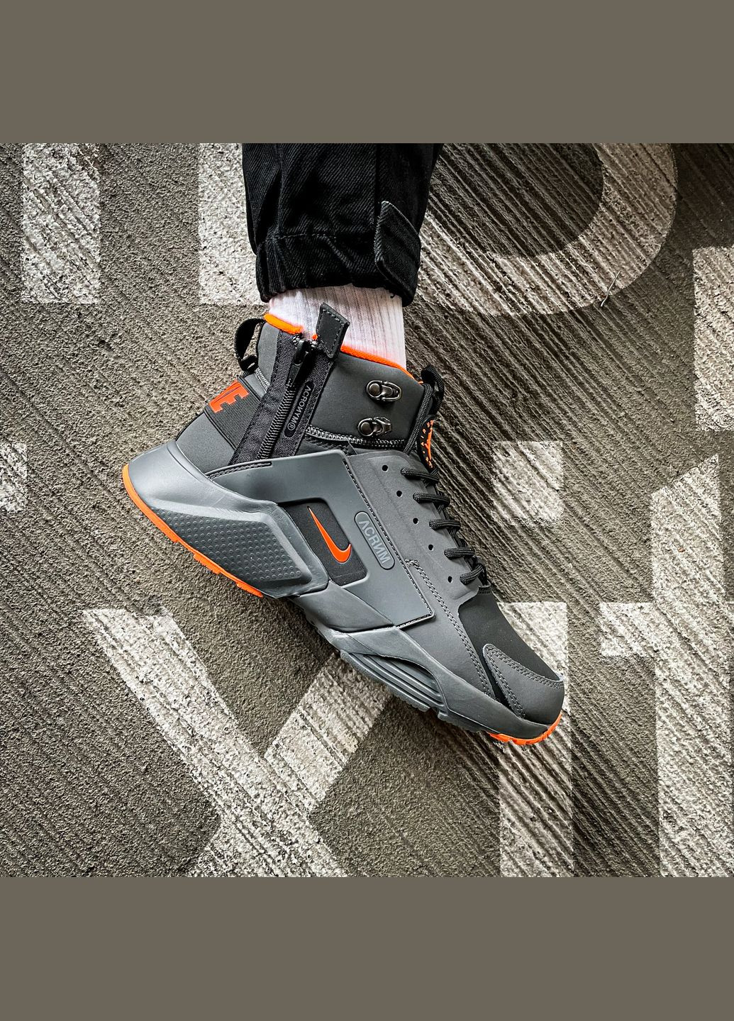 Черные зимние кроссовки зимние мужские nike huarache x acronym winter mid black termo | найк хуарачи х акронум высокие черные термо No Brand