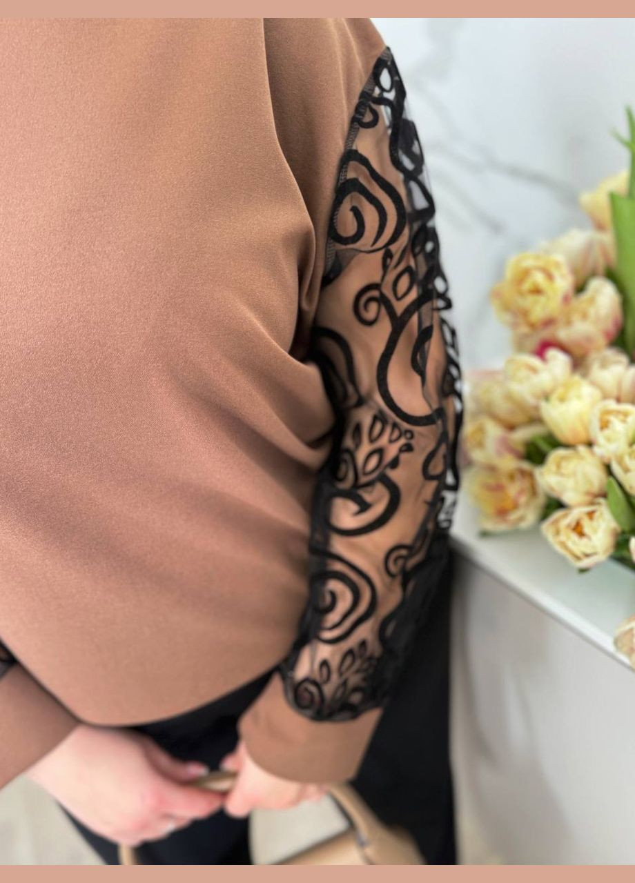 Женский костюм двойка кофта с сетчатыми рукавами и брюки средней посадки MonCher (340979641)