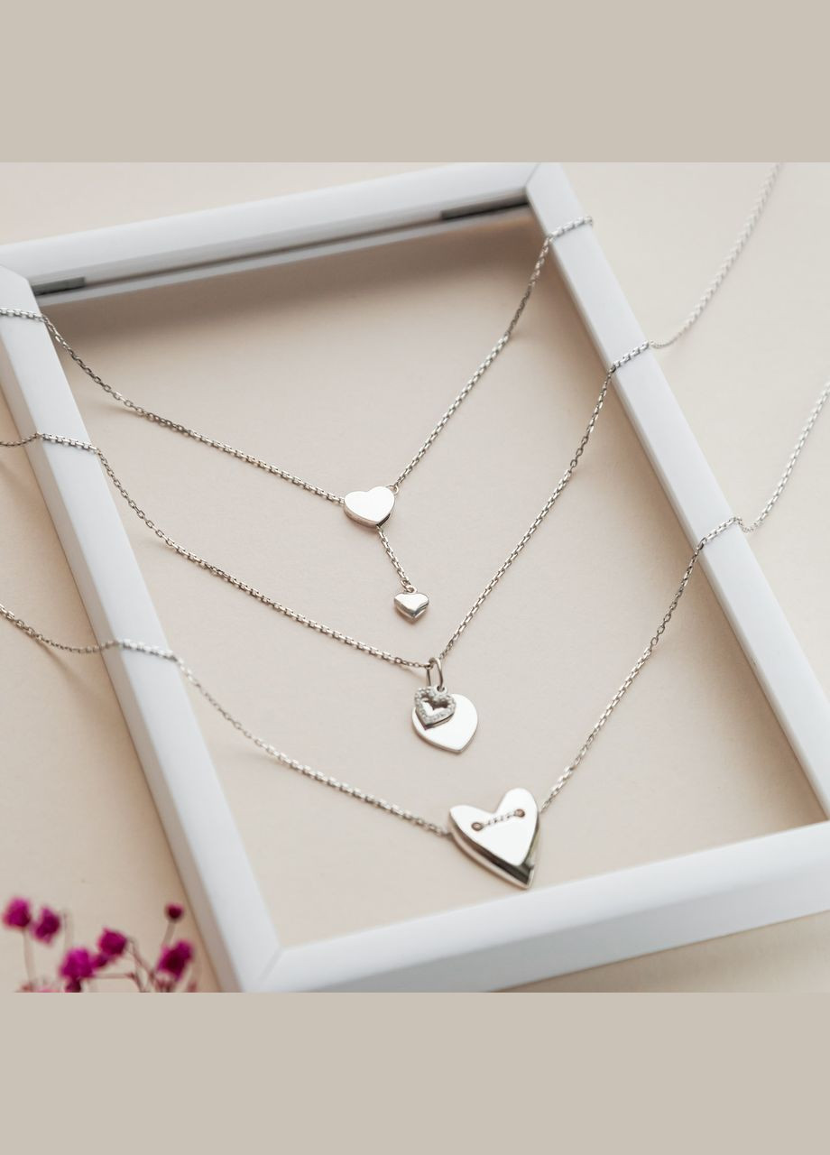 Срібне кольє з сердечком протяжка на тонкому ланцюжку без каміння Каштан (342334713)