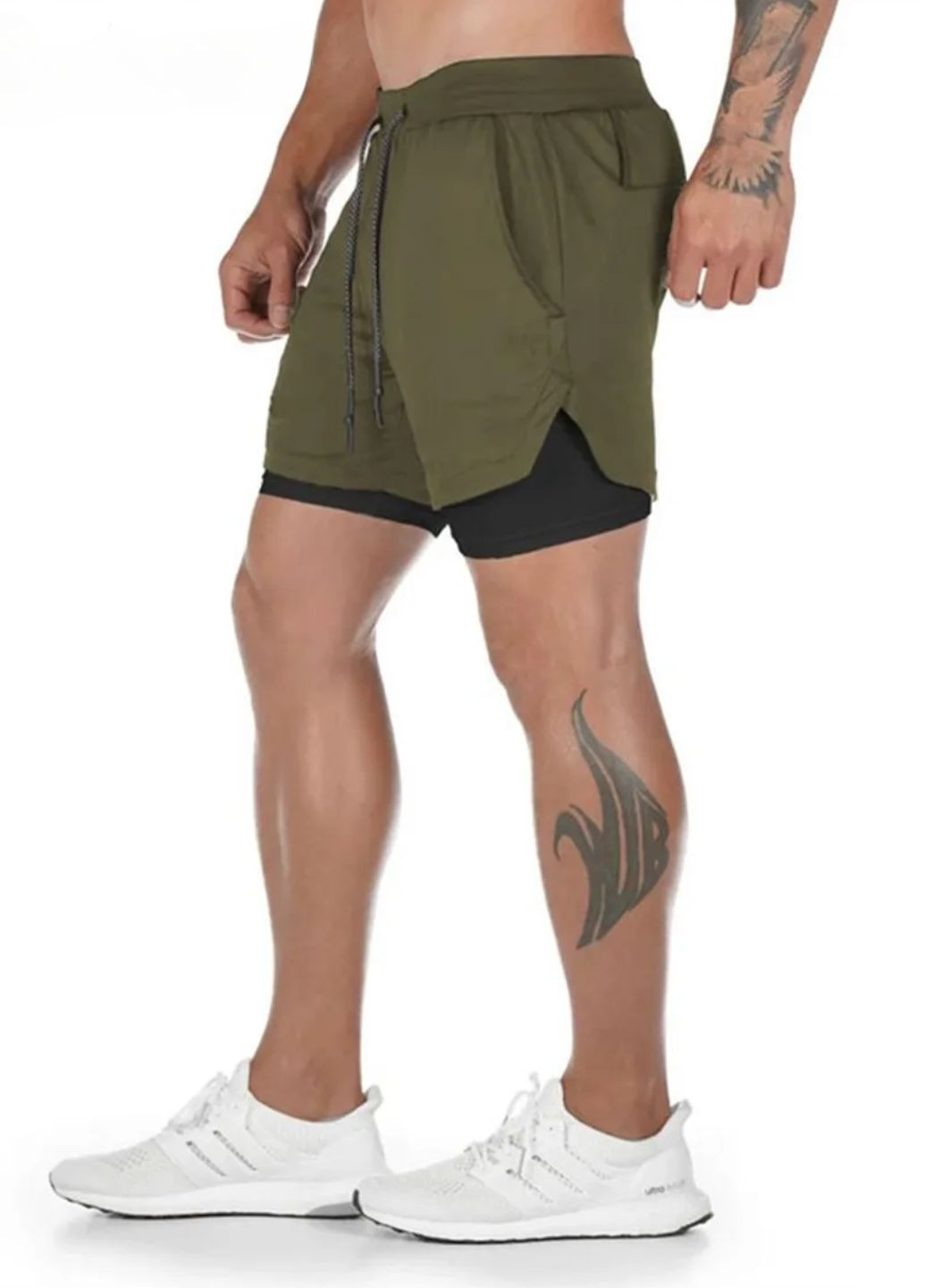 Спортивні шорти 2-в-1 з компресійною підкладкою хакі-чорний (10009) FitFiesta (336148508)