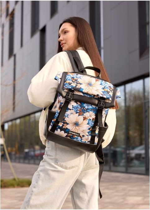 Жіночий рюкзак Aura чорний з принтом "BLUE FLOWERS" Sambag (302519320)