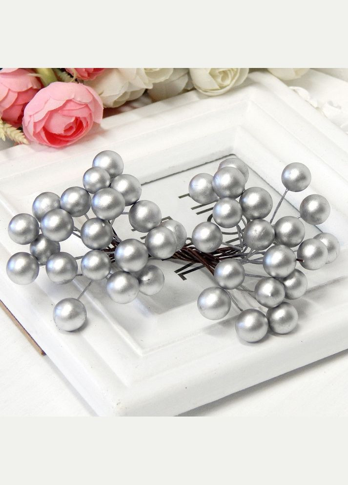 Штучні ягоди Калина, 12 мм, пучок, срібло, 40 шт No Brand (341730657)