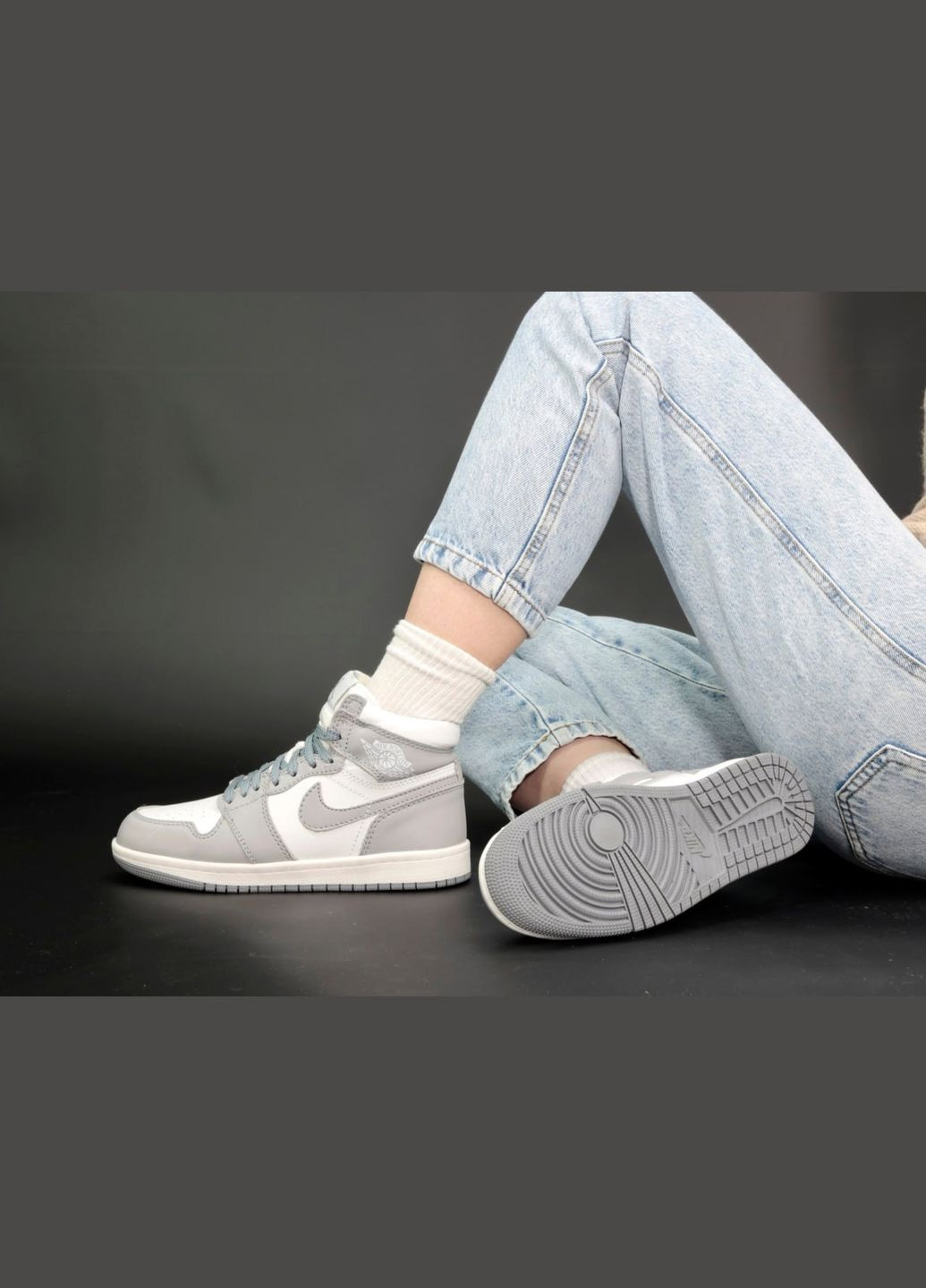 Кросівки зимові жіночі Nike Air Jordan 1 winter gray white fur | Найк Аір Джордан 1 сірі білі з хутром No Brand сірі зими (308072615)