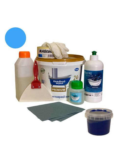 Рідкий акрил для реставрації ванн Premium 1.2 м кольоровий 2.6 кг з набором для реставрації ванн Оригінал Plastall (363131608)
