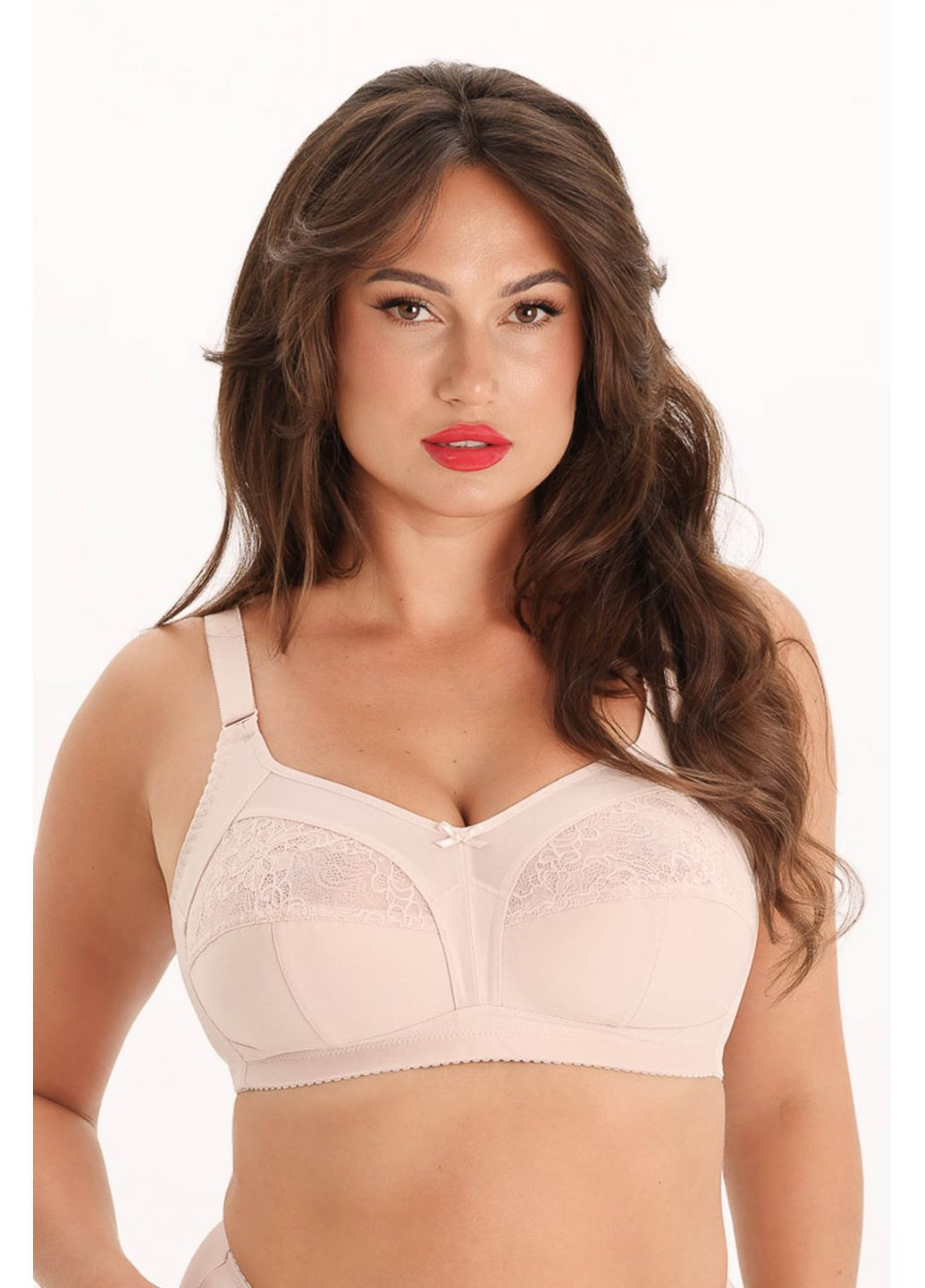 Пудровый бюстгальтер бескаркасный с мягкими чашками melanka Kalyna полиамид