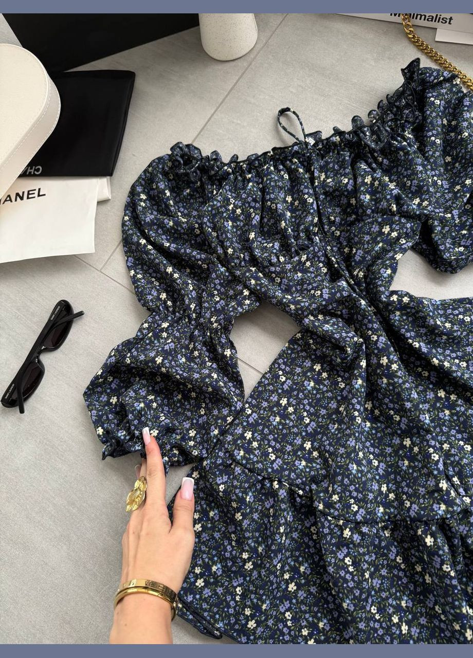 Синя повсякденний жіноча сукня міні у квітковий принт кльош Style Point з квітковим принтом