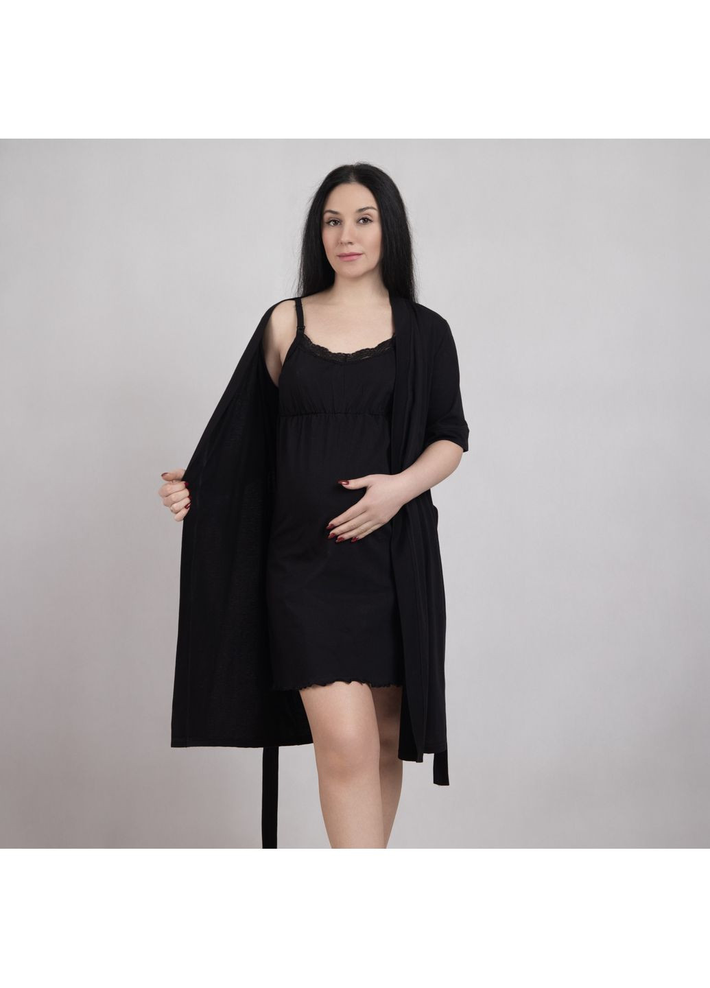 Комплект : халат і сорочка для вагітних з кліпсами для годування (рукав 3/4 No Brand (360549712)