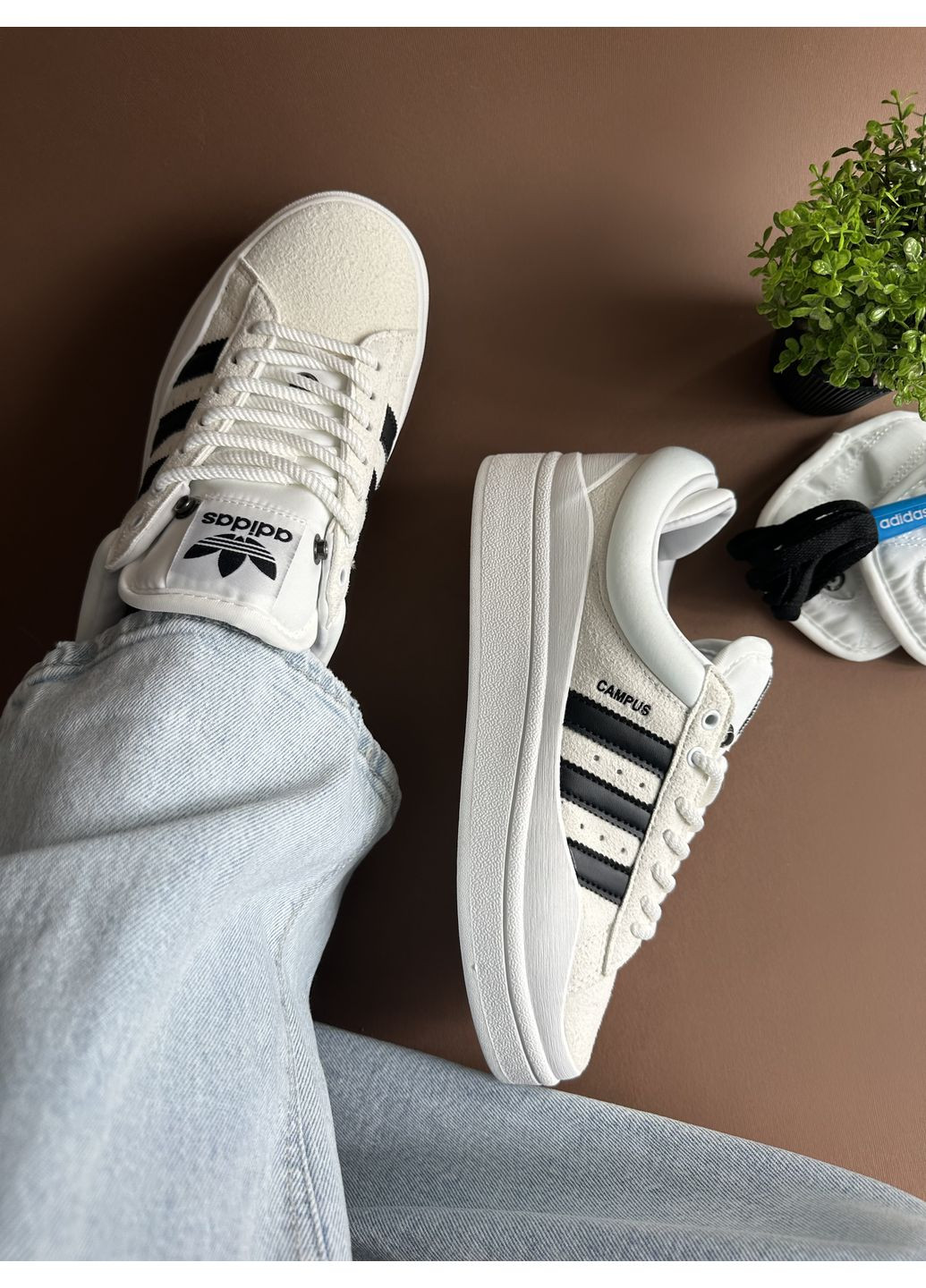 КРОСІВКИ ЖІНОЧІ ADIDAS CAMPUS X BAD BUNNY WHITE BLACK АДІДАС КАМПУС No Brand чорні демісезони (367174929)