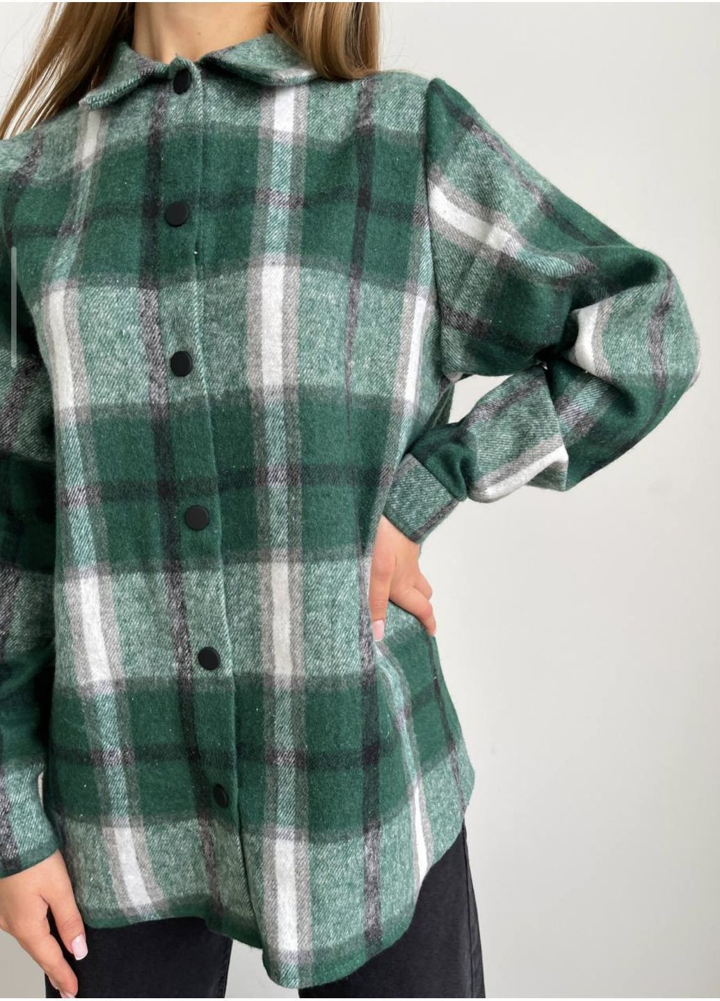 Зеленая кэжуал рубашка в клетку Canvas с длинным рукавом