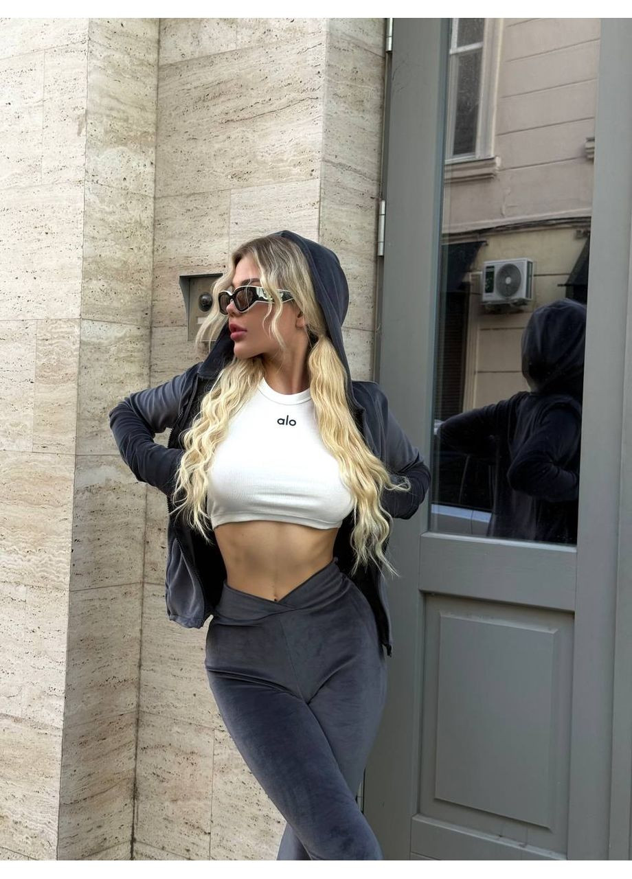 Жіночий велюровий костюм з кофтинкою на блискавці та штанами-кльош – Розмірна сітка в описі DK/DL Мода без кордонів (360750040)