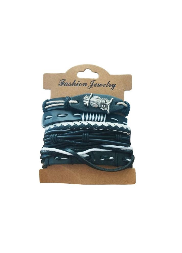 Набор плетеных кожаных мужских браслетов универсального размера сова (NR0510) No Brand (317252798)