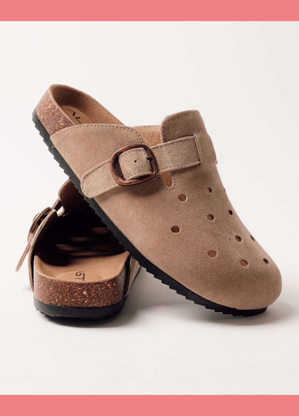 Бежевые сабо на платформе с перфорацией замша ALLSY на платформе
