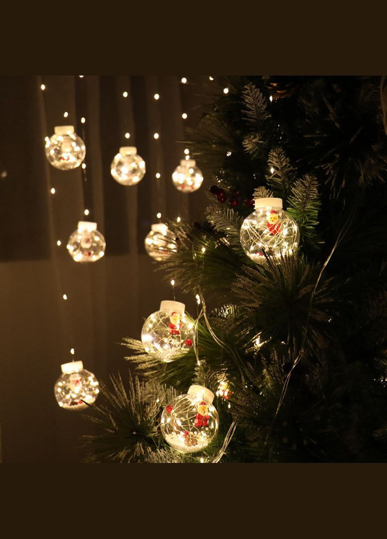 Гірлянда штора роса з кульками гірлянда завіса 8 режимів 200 LED штора від мережі 3x0,8м Теплий білий China (267499291)