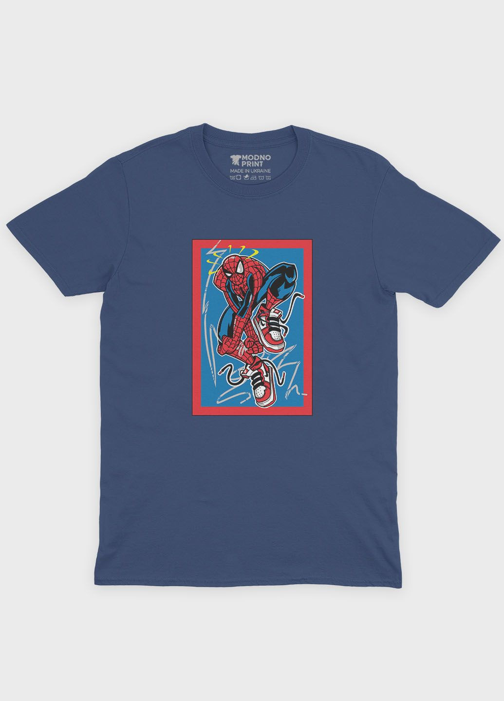 Темно-синяя демисезонная футболка для мальчика с принтом супергероя - человек-паук (ts001-1-nav-006-014-067-b) Modno