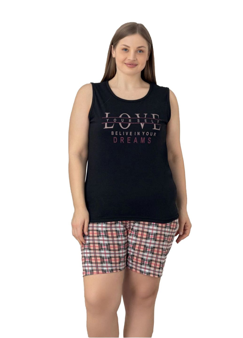 Черная всесезон пижама женская майка + шорты Ruyam